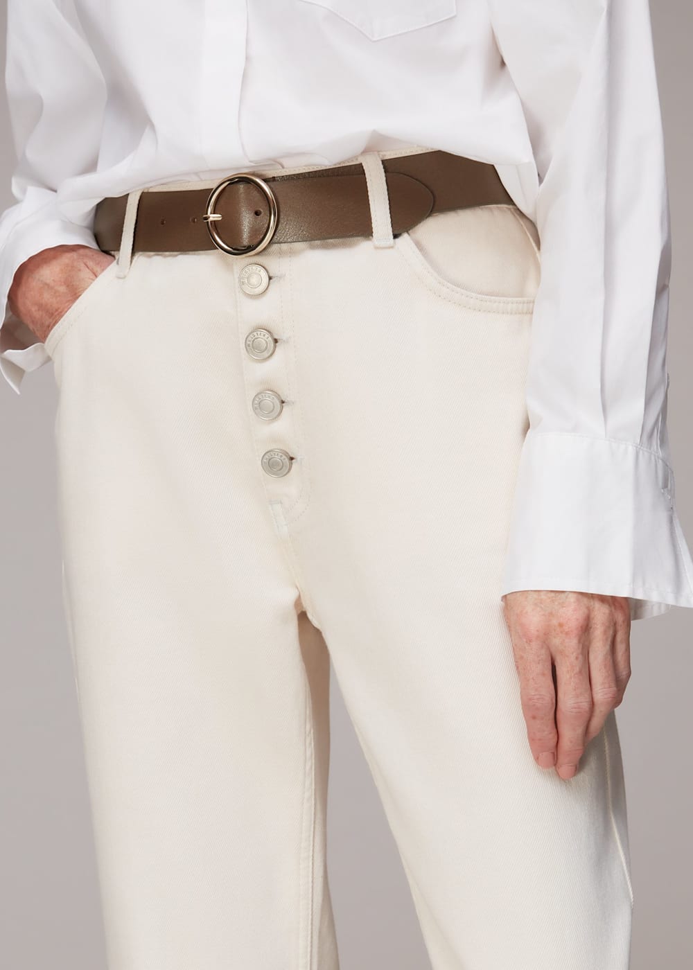 Khaki Circle Buckle Belt | WHISTLES | Whistles US |