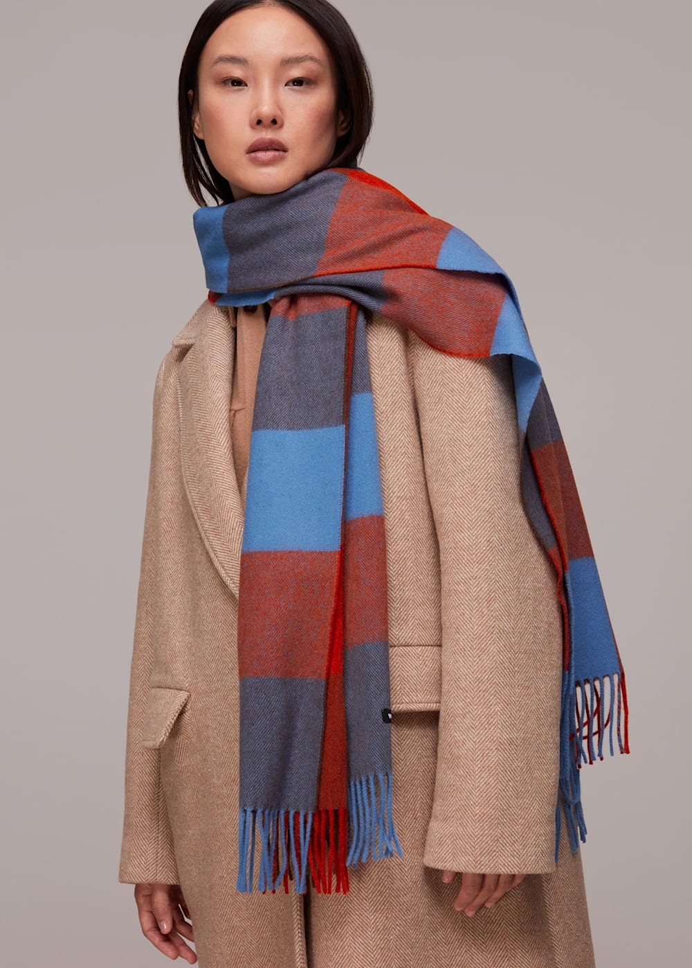 Fringed check wool scarf shop