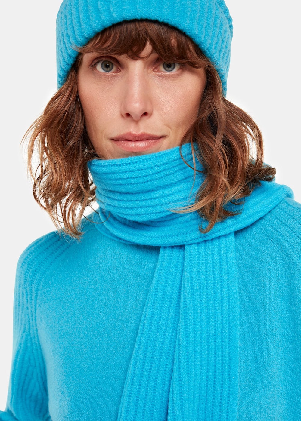 Turquoise Wool Mix Rib Scarf | WHISTLES | Whistles ROW | Turquoise Wool Mix Rib Scarf | WHISTLES | Whistles ROW |