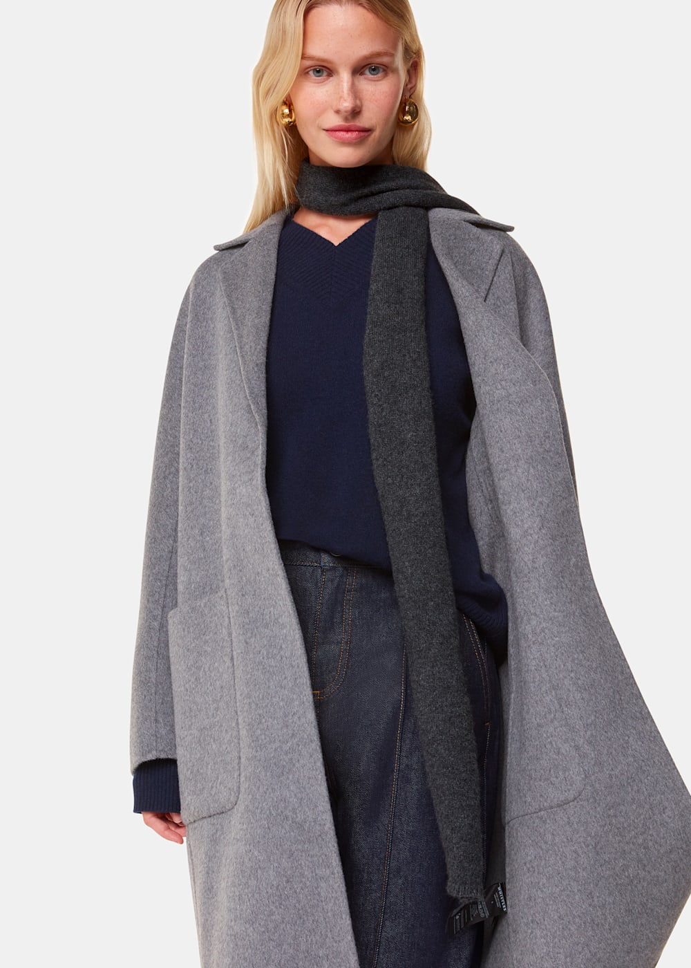 Dark Grey Cashmere Wool Blend Scarf | WHISTLES | Whistles US |