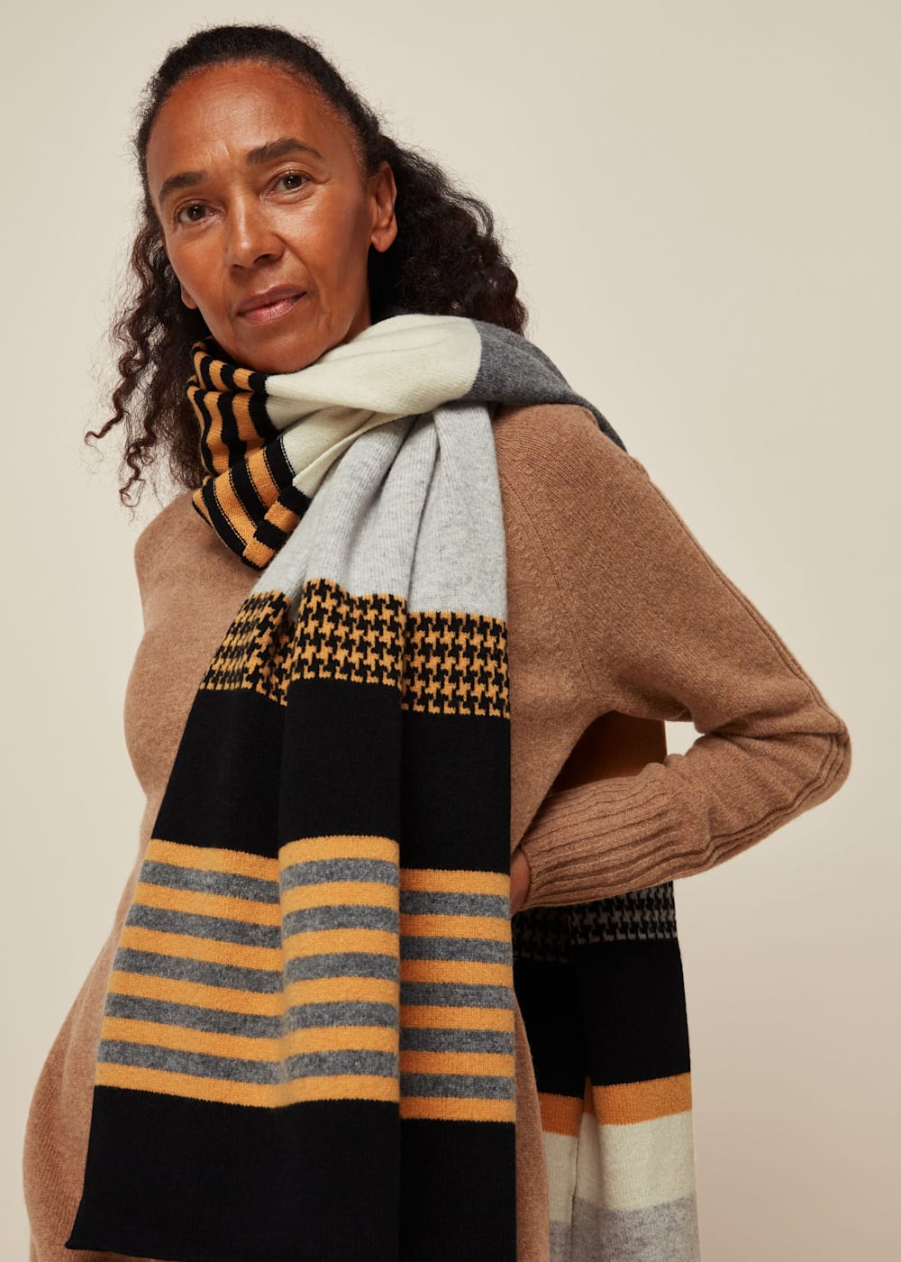 Yellow Multi Green Thomas Houndstooth Scarf WHISTLES Whistles UK