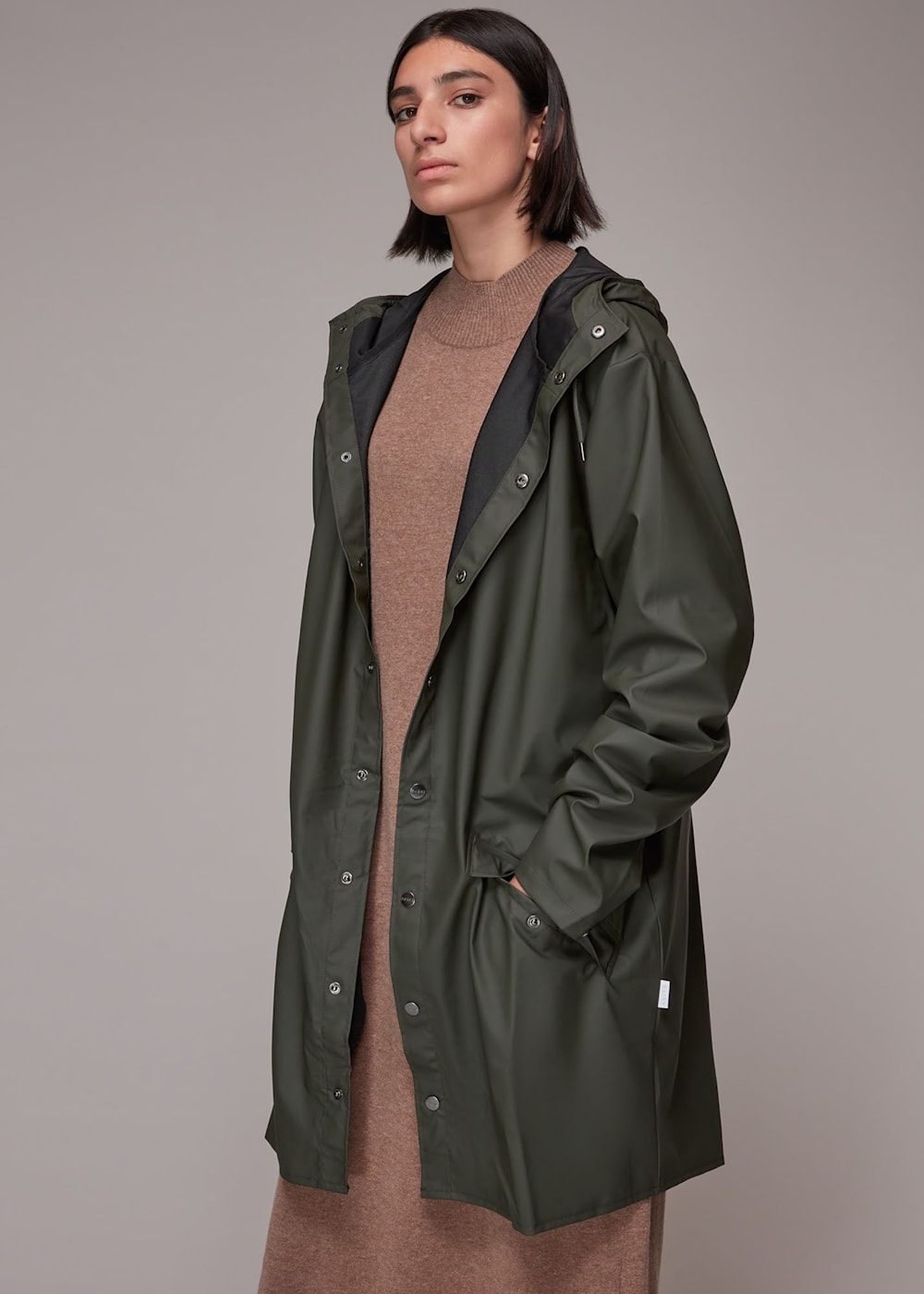 Long green raincoat best sale