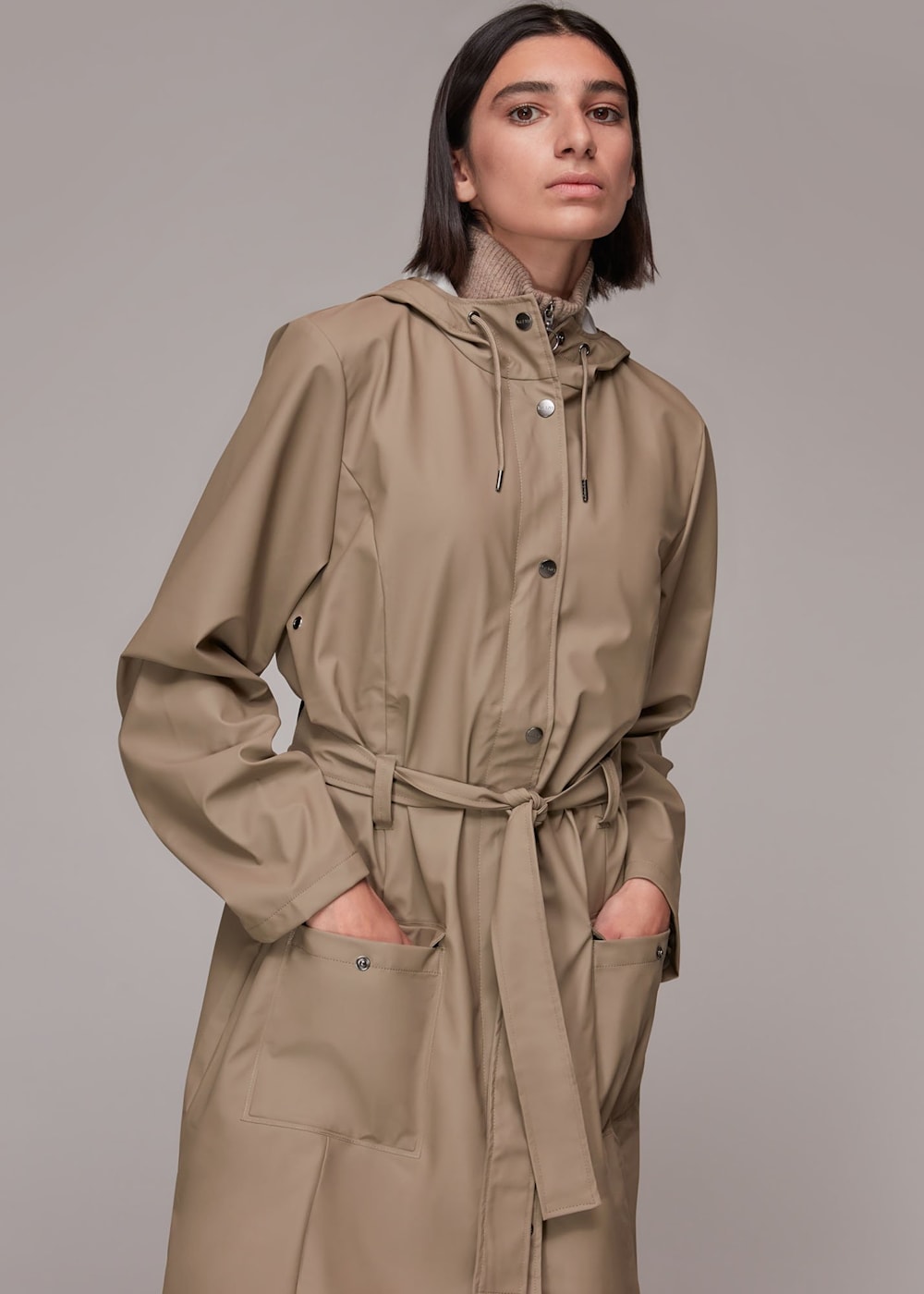 Taupe Rains Curve Jacket WHISTLES Whistles UK
