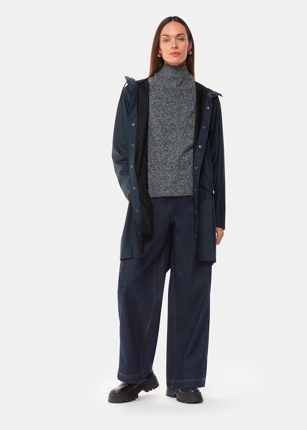 Navy Rains Long Jacket WHISTLES Whistles ROW