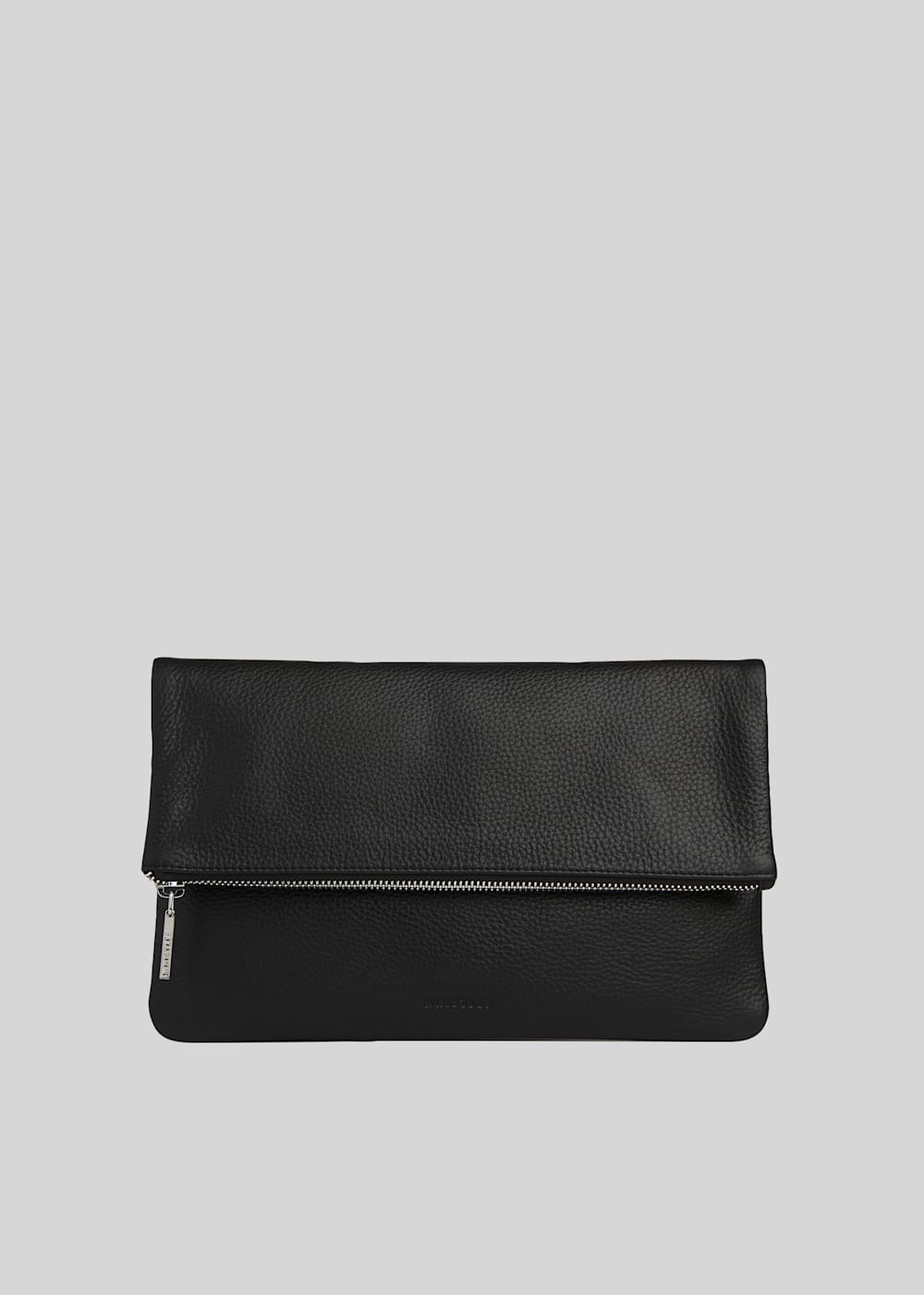 Black leather fold over clutch bag sales