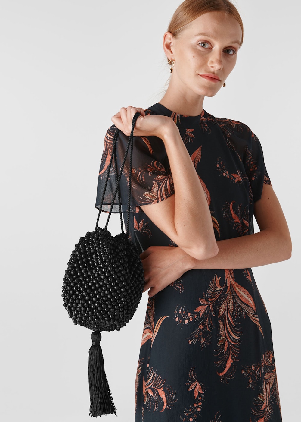 Black Lila Beaded Drawstring Bag WHISTLES Whistles UK