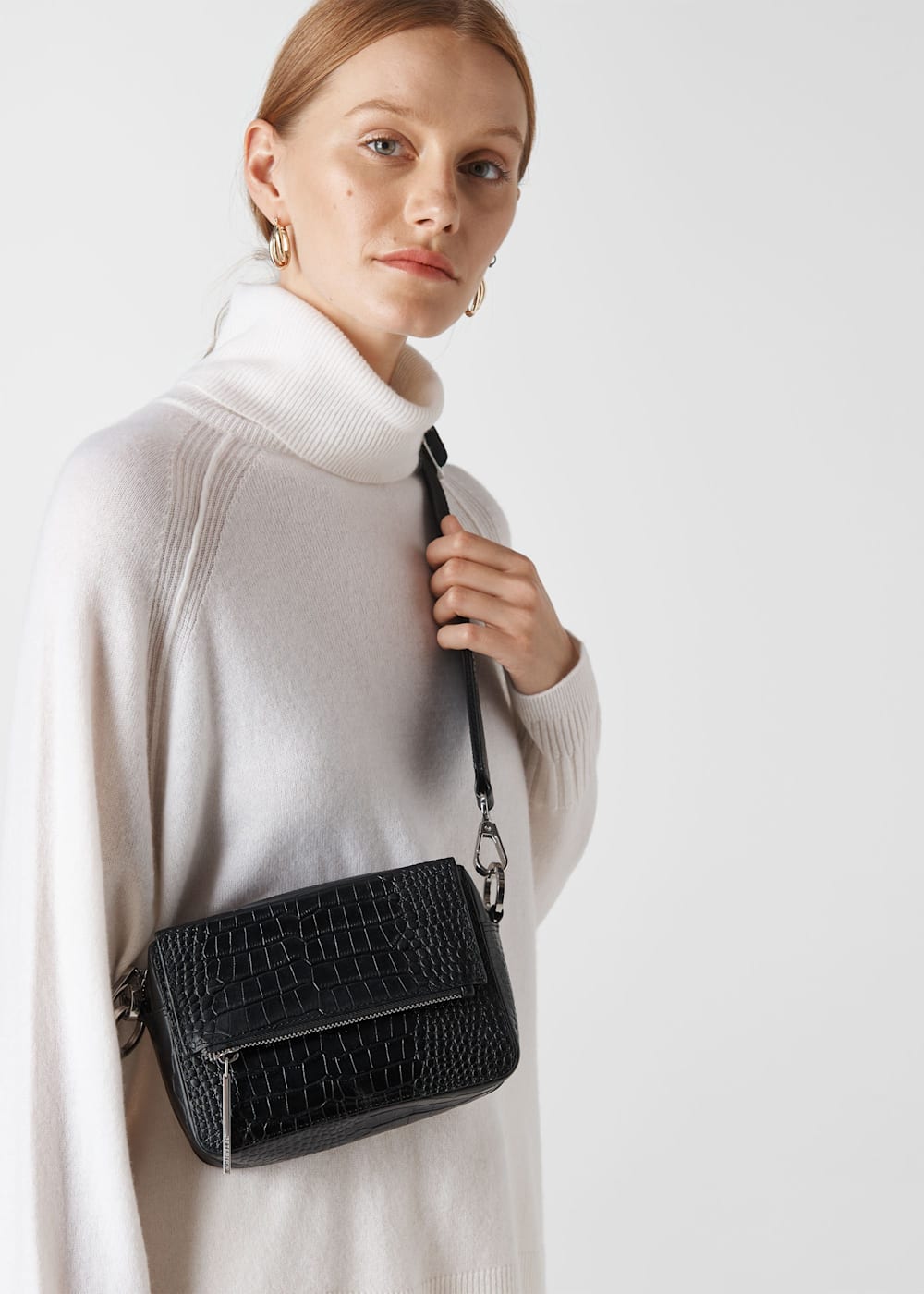 Black Millie Croc Crossbody Bag WHISTLES Whistles UK
