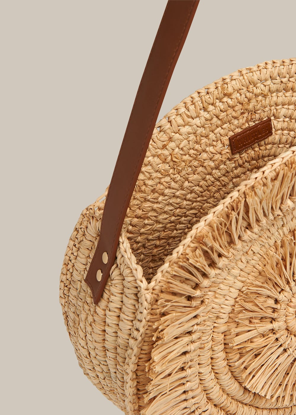 Neutral Lottie Round Straw Fringe Tote WHISTLES Whistles UK