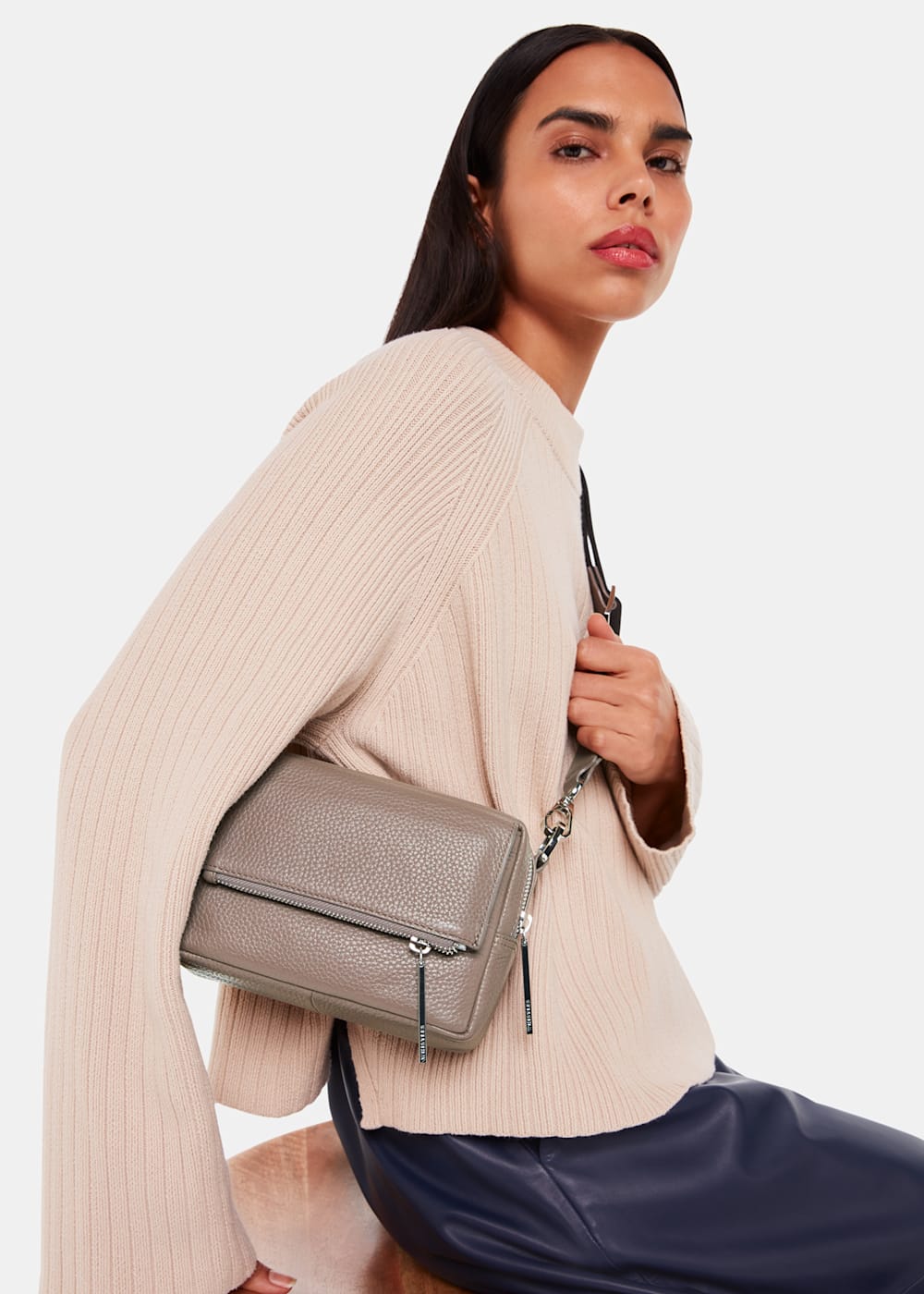 Grey leather crossbody sales