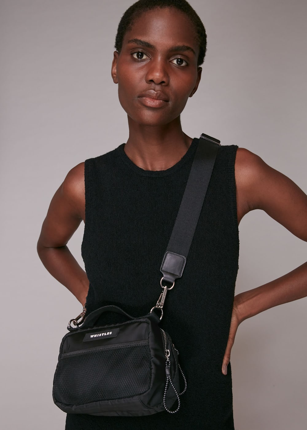 Black Reilly Nylon Crossbody Bag WHISTLES Whistles UK