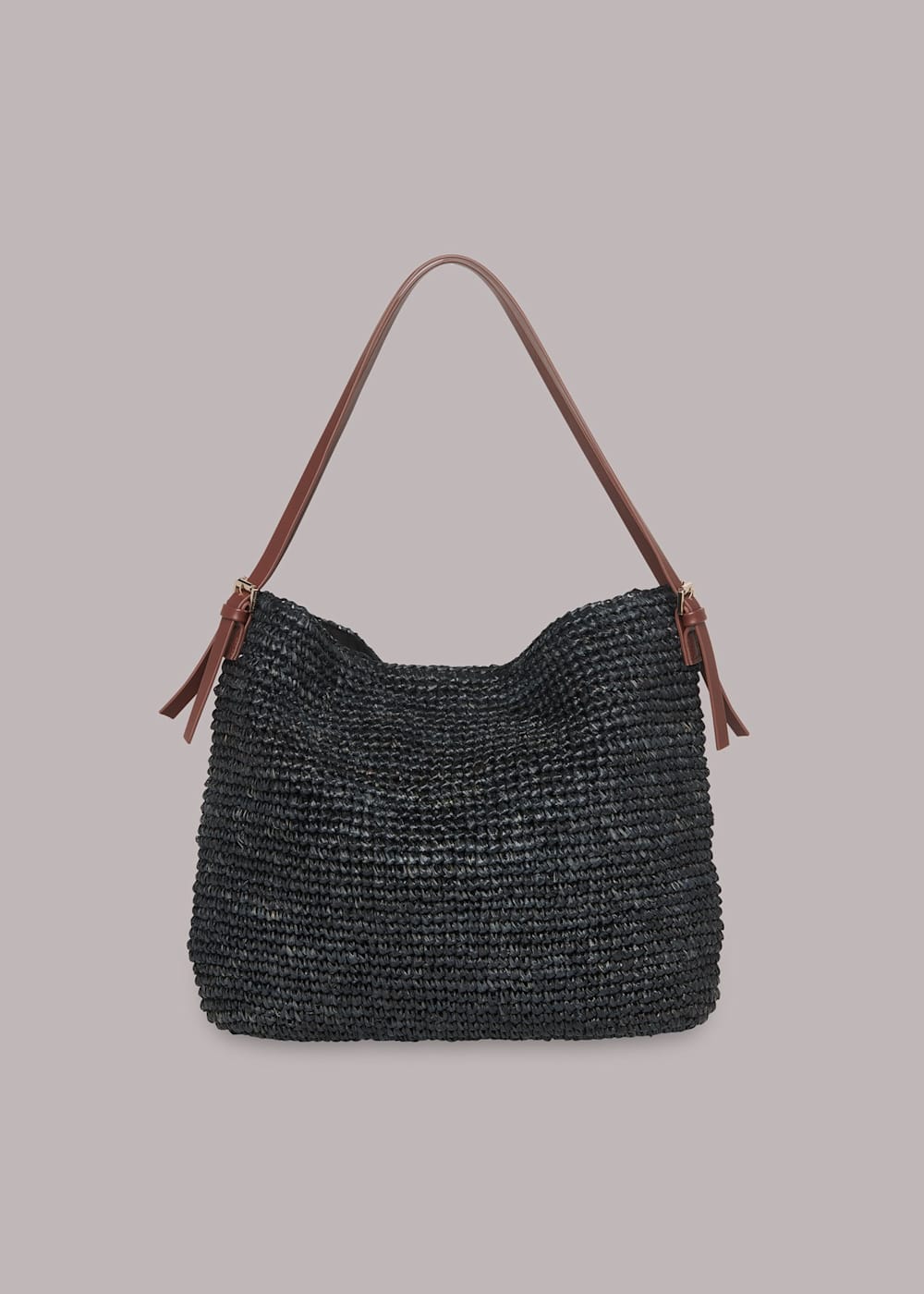 Black straw shoulder bag top