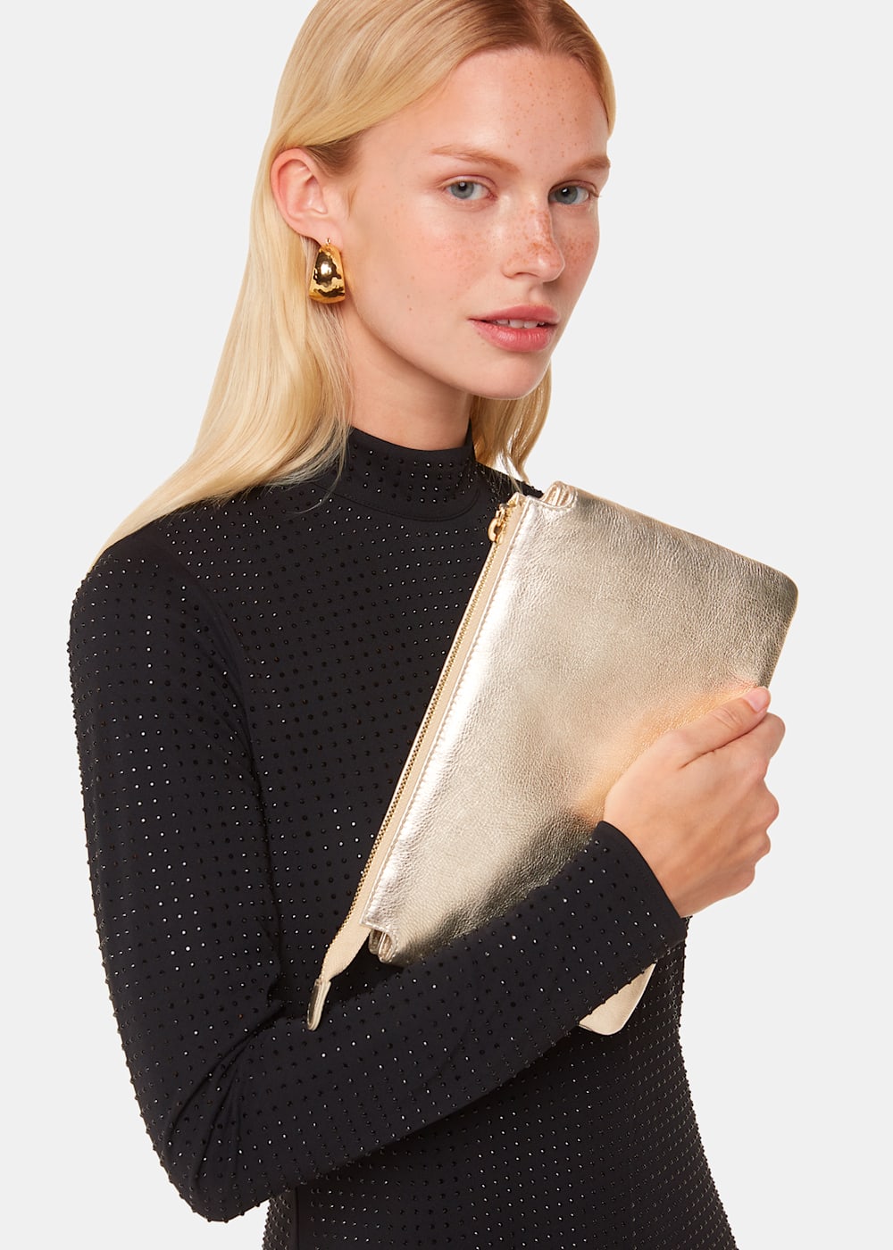 Gold Multi Elita Double Pouch Clutch WHISTLES Whistles UK