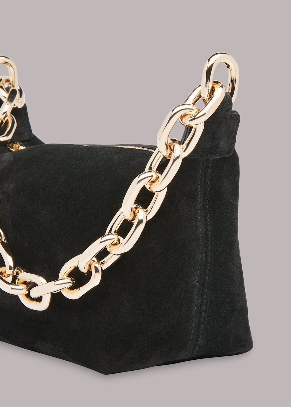 Black suede bag with gold chain sale