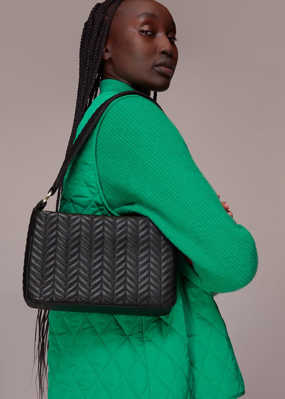 Black Emine Quilted Shoulder Bag WHISTLES Whistles ROW