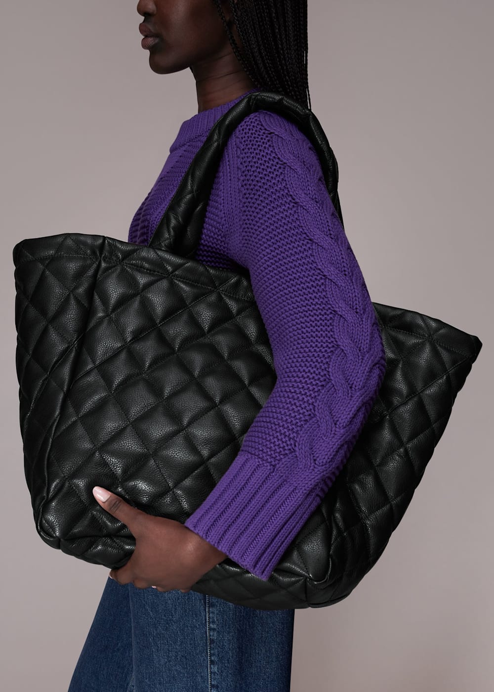 Black Lyle Leather Quilted Tote Bag | WHISTLES | Whistles US |
