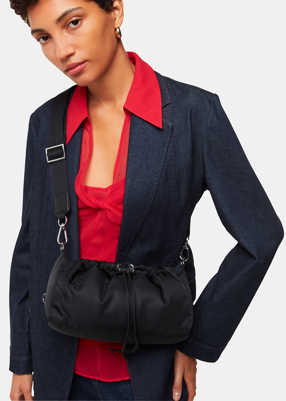 Black Benny Drawstring Crossbody Bag WHISTLES Whistles UK