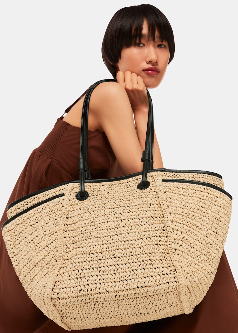 Soft straw tote top