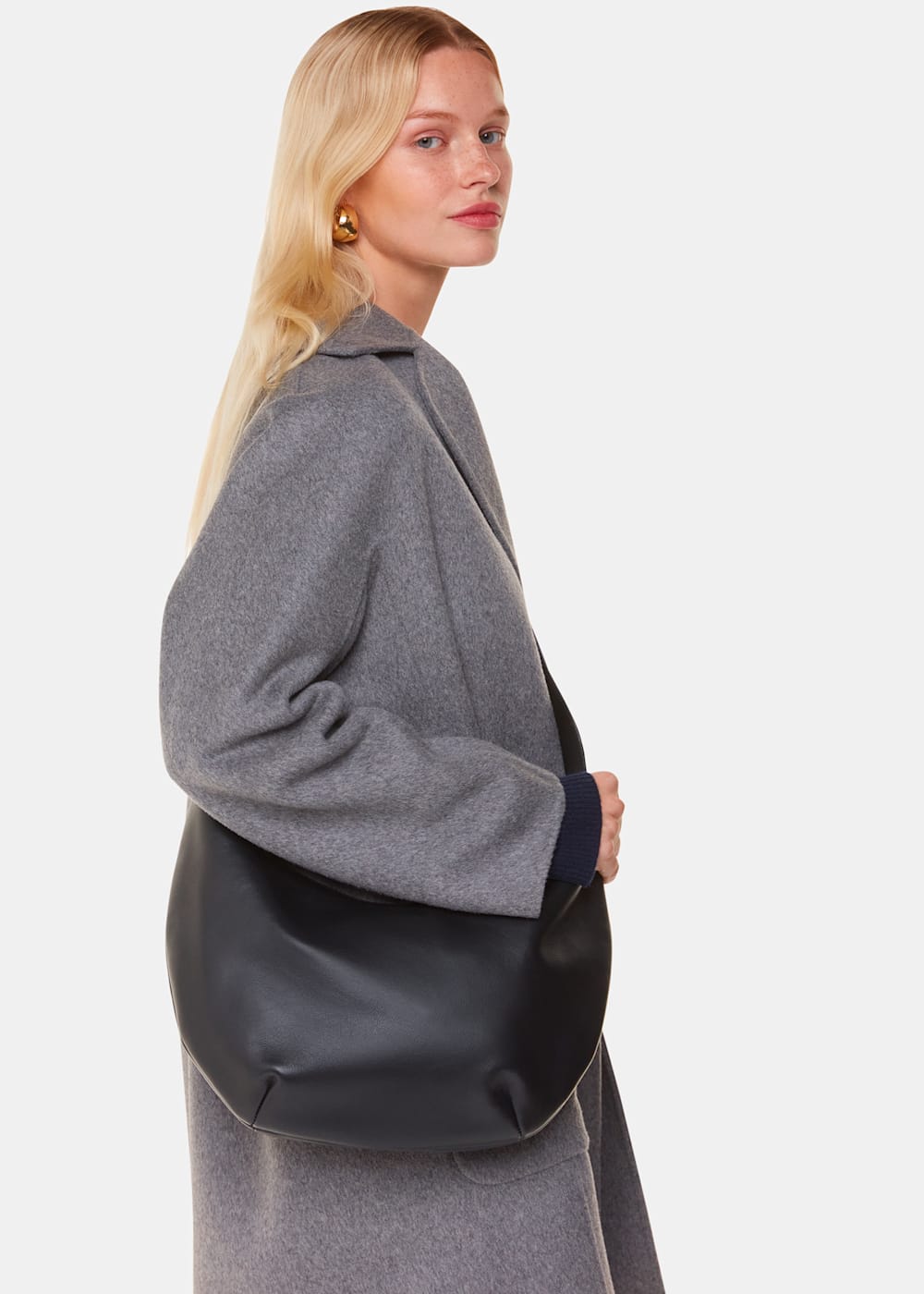 Black Sia Curved Crossbody Bag WHISTLES Whistles ROW