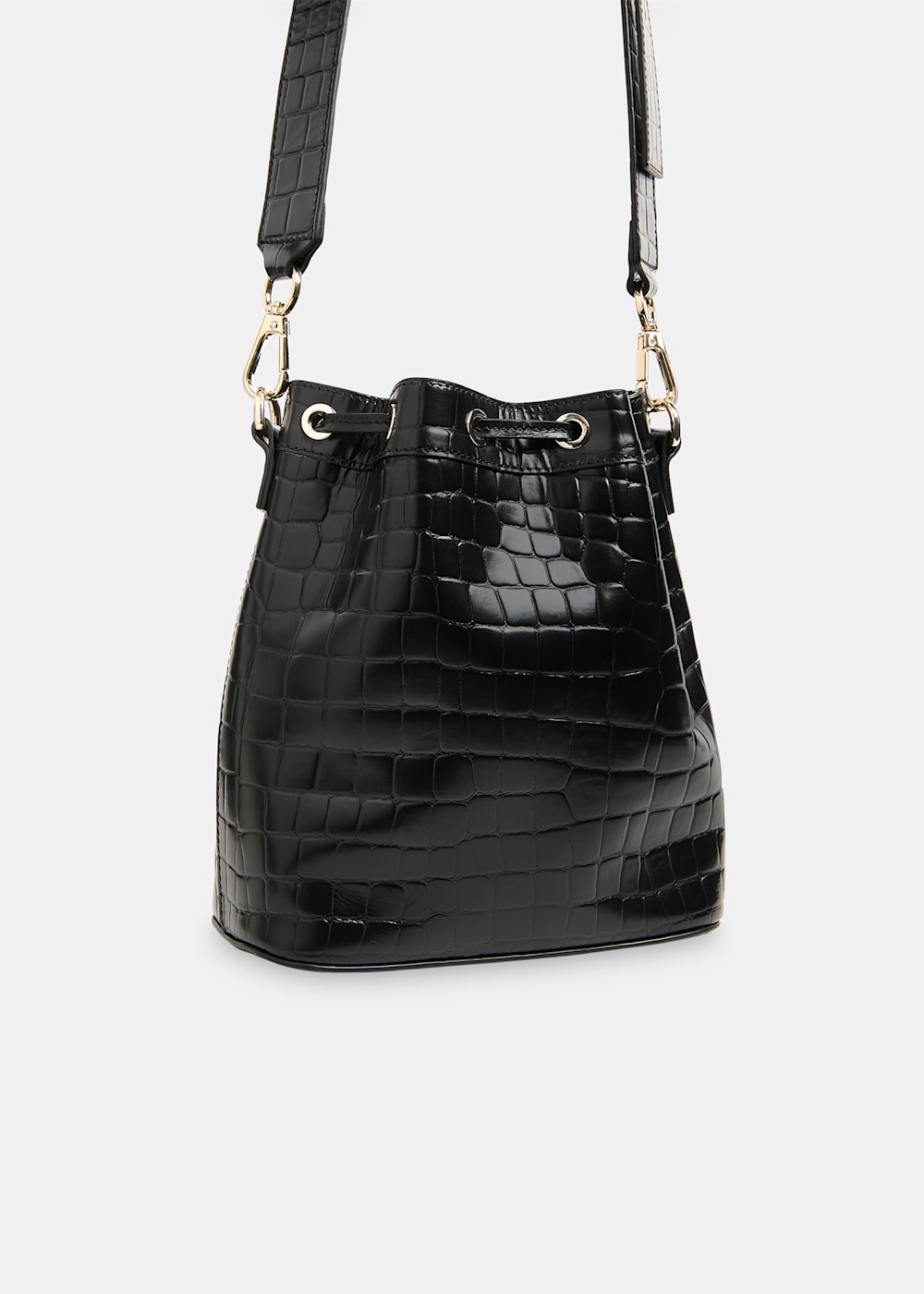 Black croc bucket bag discount