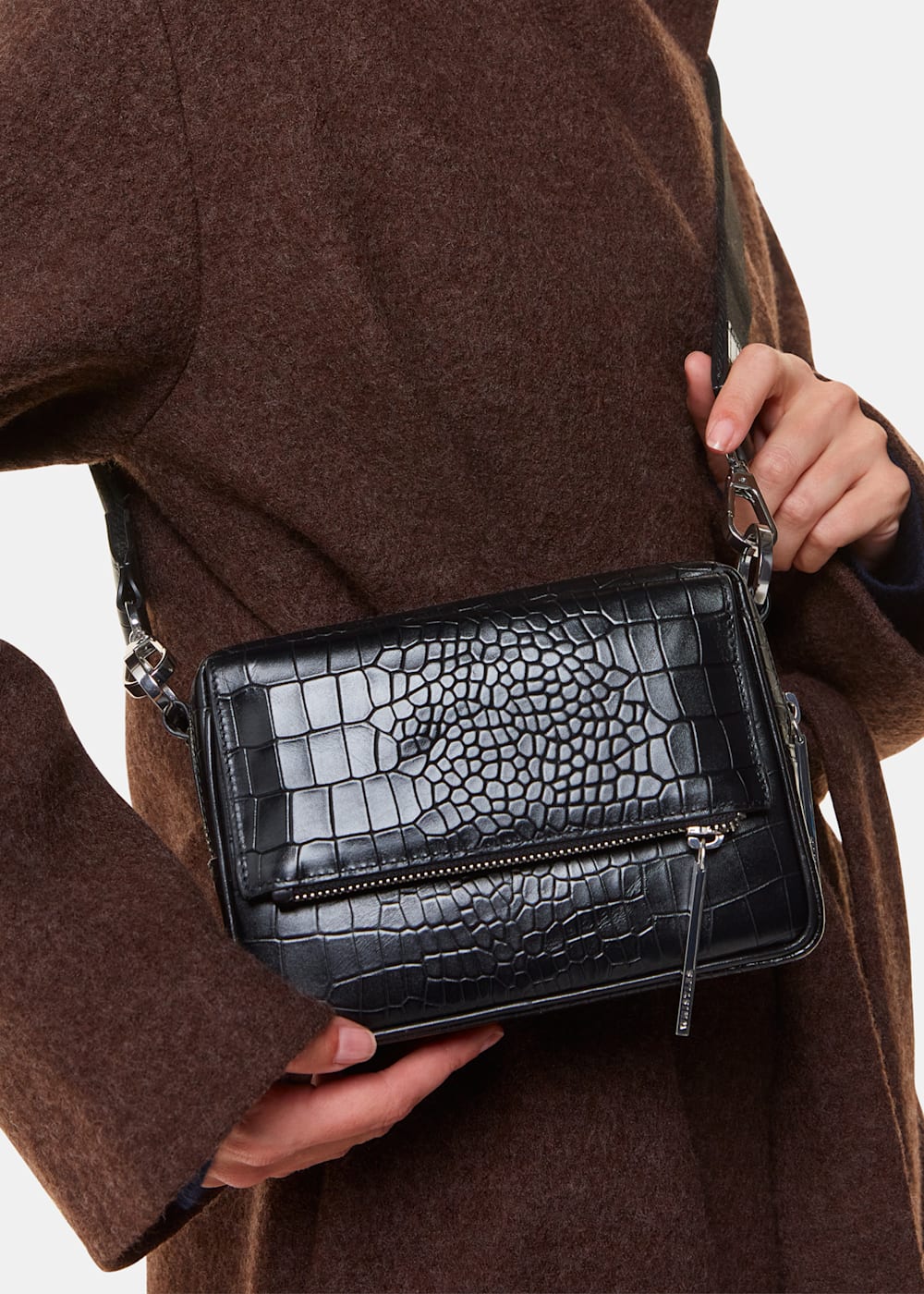 Black Bibi Croc Crossbody Bag WHISTLES Whistles ROW