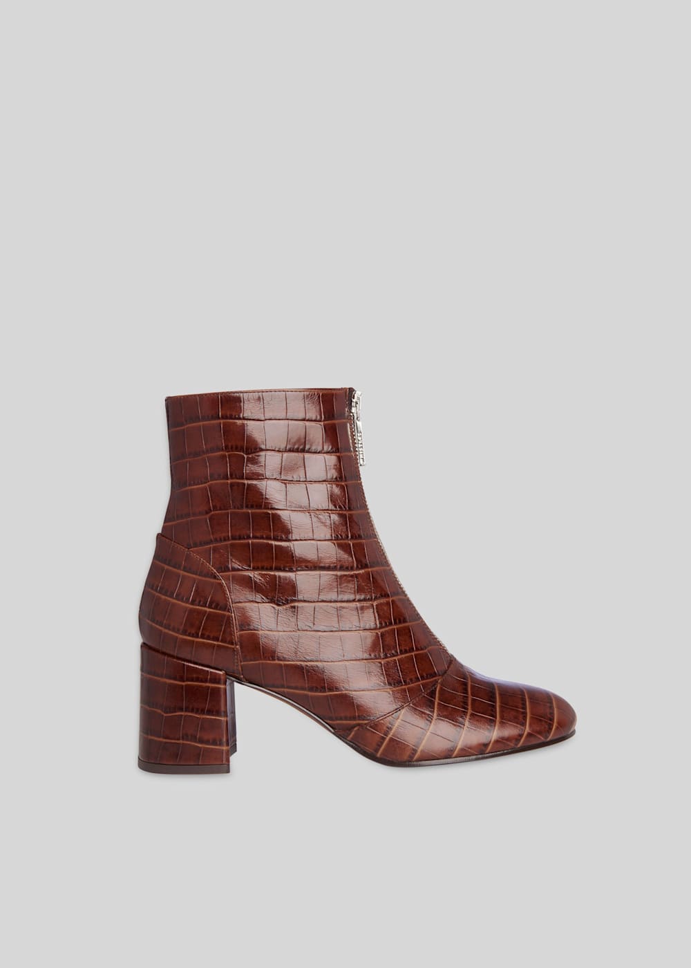 Brown Rowan Croc Zip Front Boot WHISTLES Whistles UK