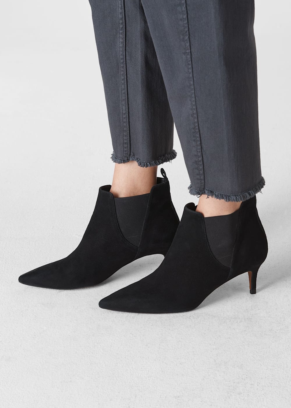 Black suede kitten heel boots top