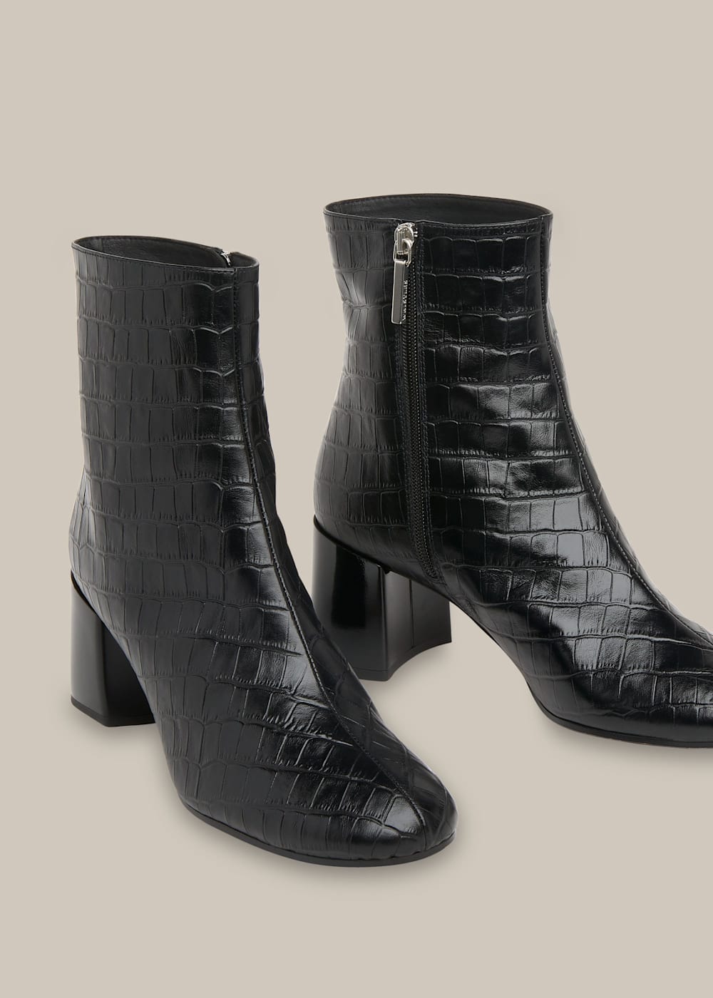 Black Elora Croc Block Heel Boot WHISTLES Whistles US