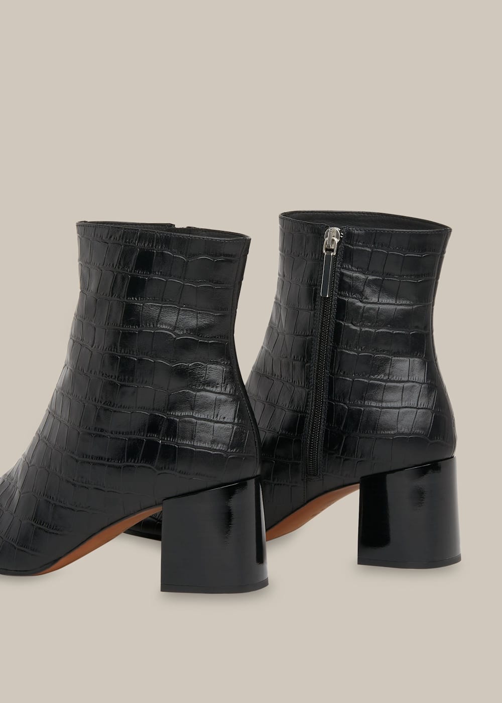 Black Elora Croc Block Heel Boot WHISTLES Whistles UK