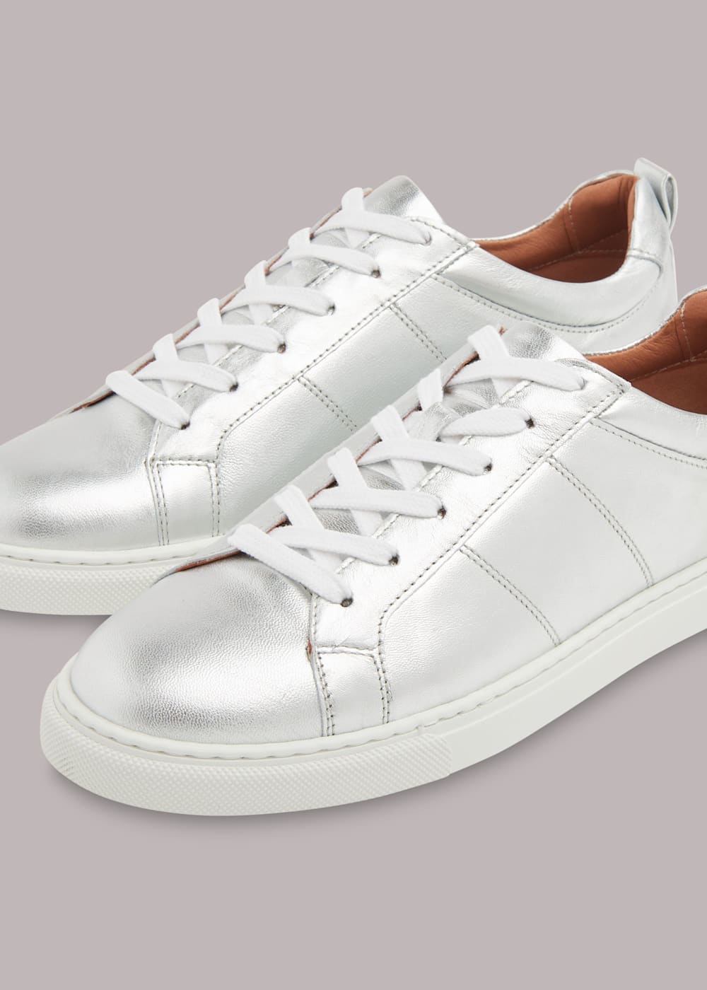 Silver lace up trainers best sale