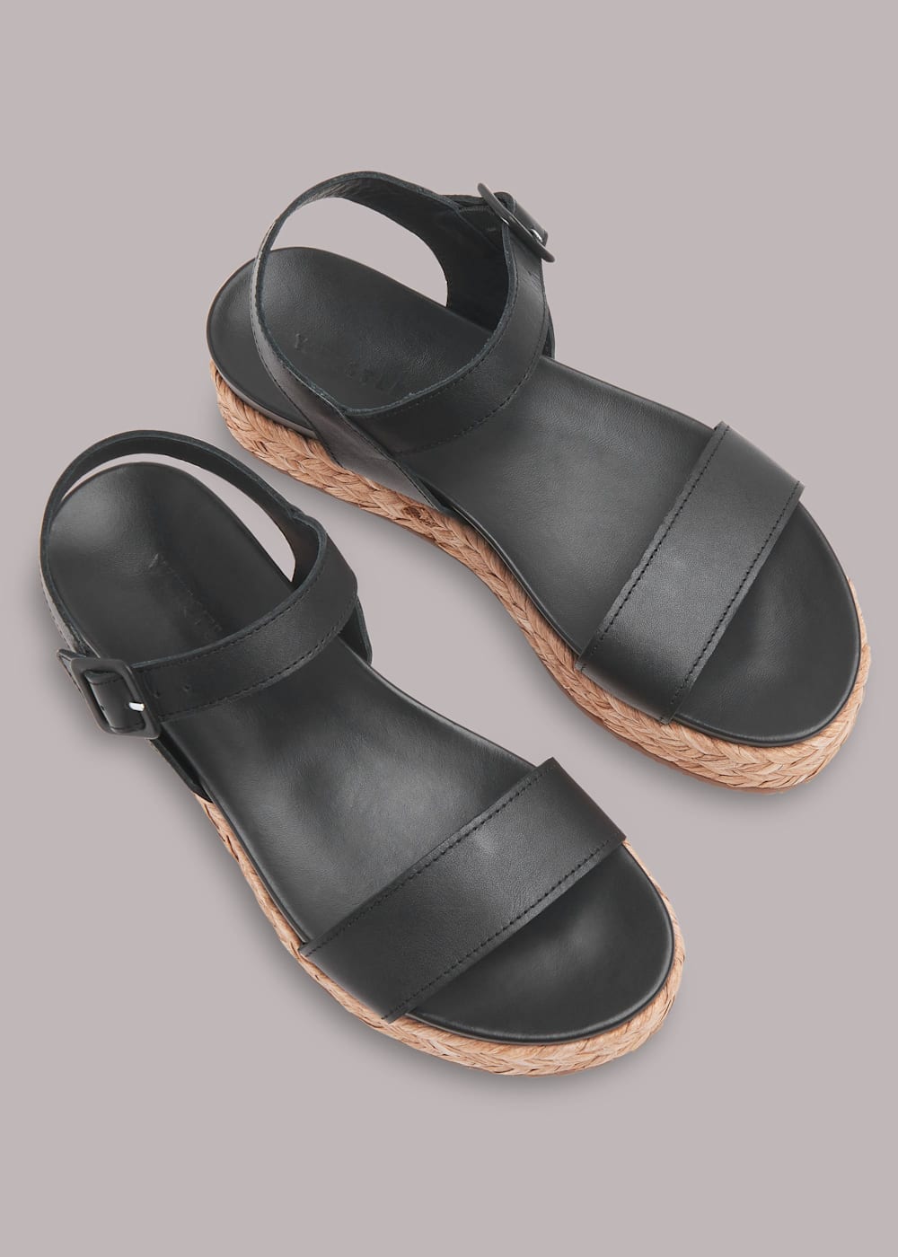 Black Ivie Raffia Flatform Sandal WHISTLES Whistles ROW