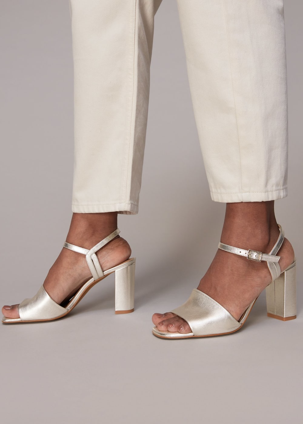 Silver Leather High Block Heels With Open Toe Whistles Whistles US
