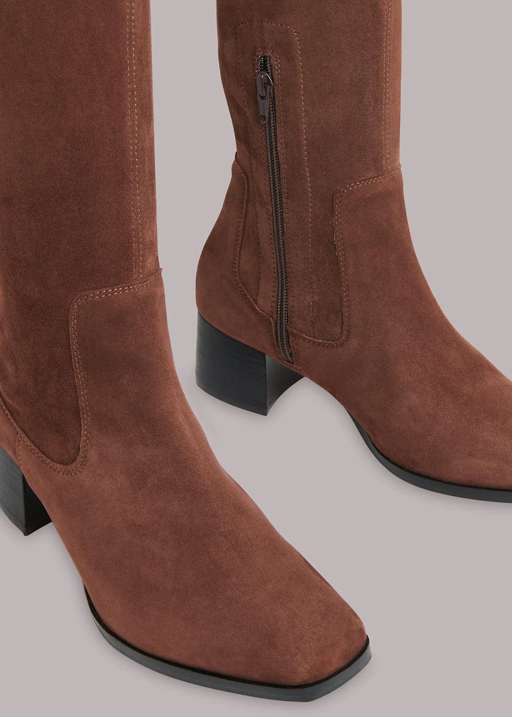 Brown suede stretch boots sales