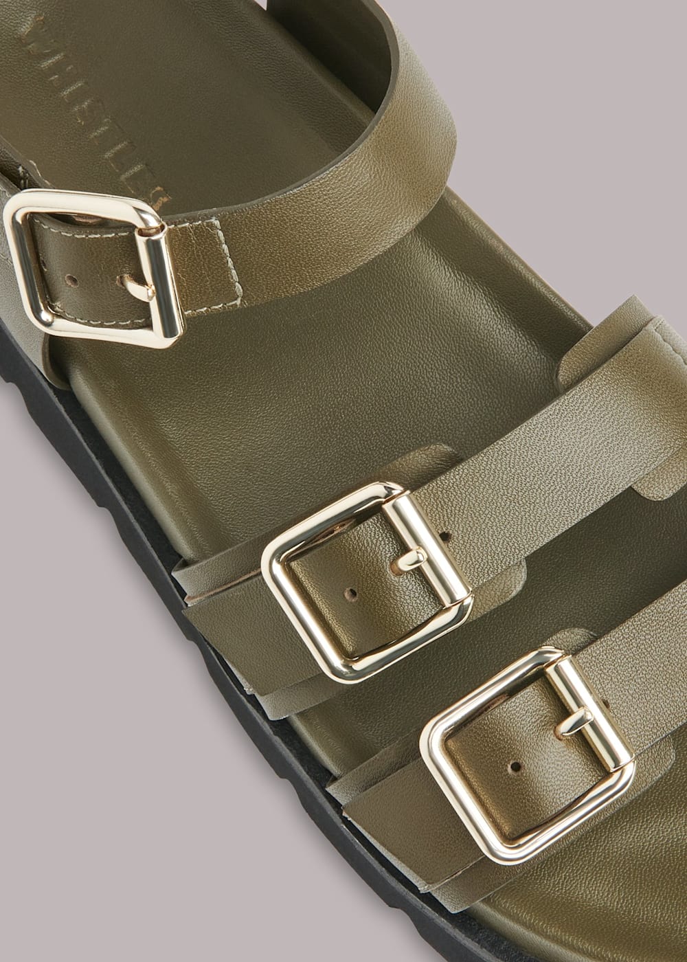 Khaki Jemma Triple Buckle Sandal WHISTLES Whistles UK
