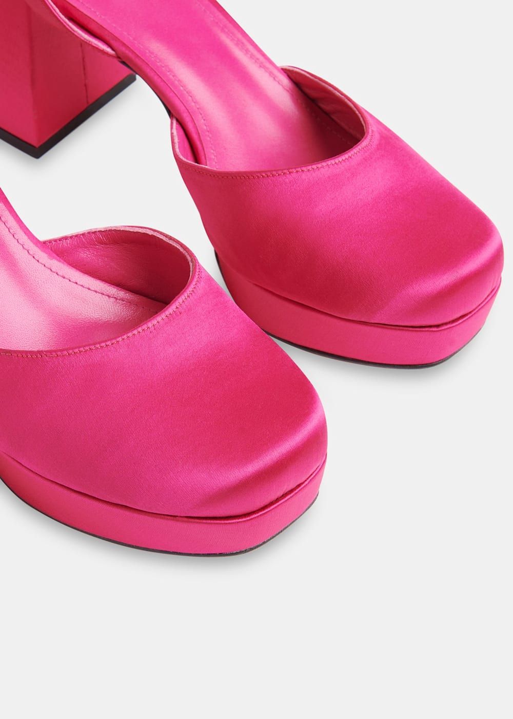 Pink satin platform heels top