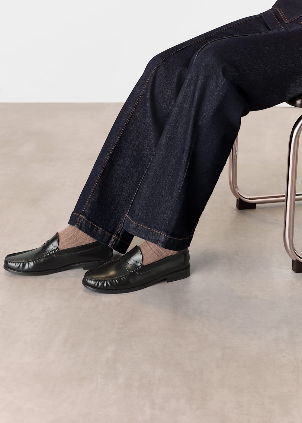 Women s Black Leather Round Toe Loafers Whistles ROW