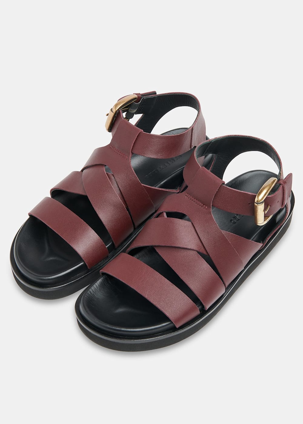 Burgundy strappy flat sandals hotsell