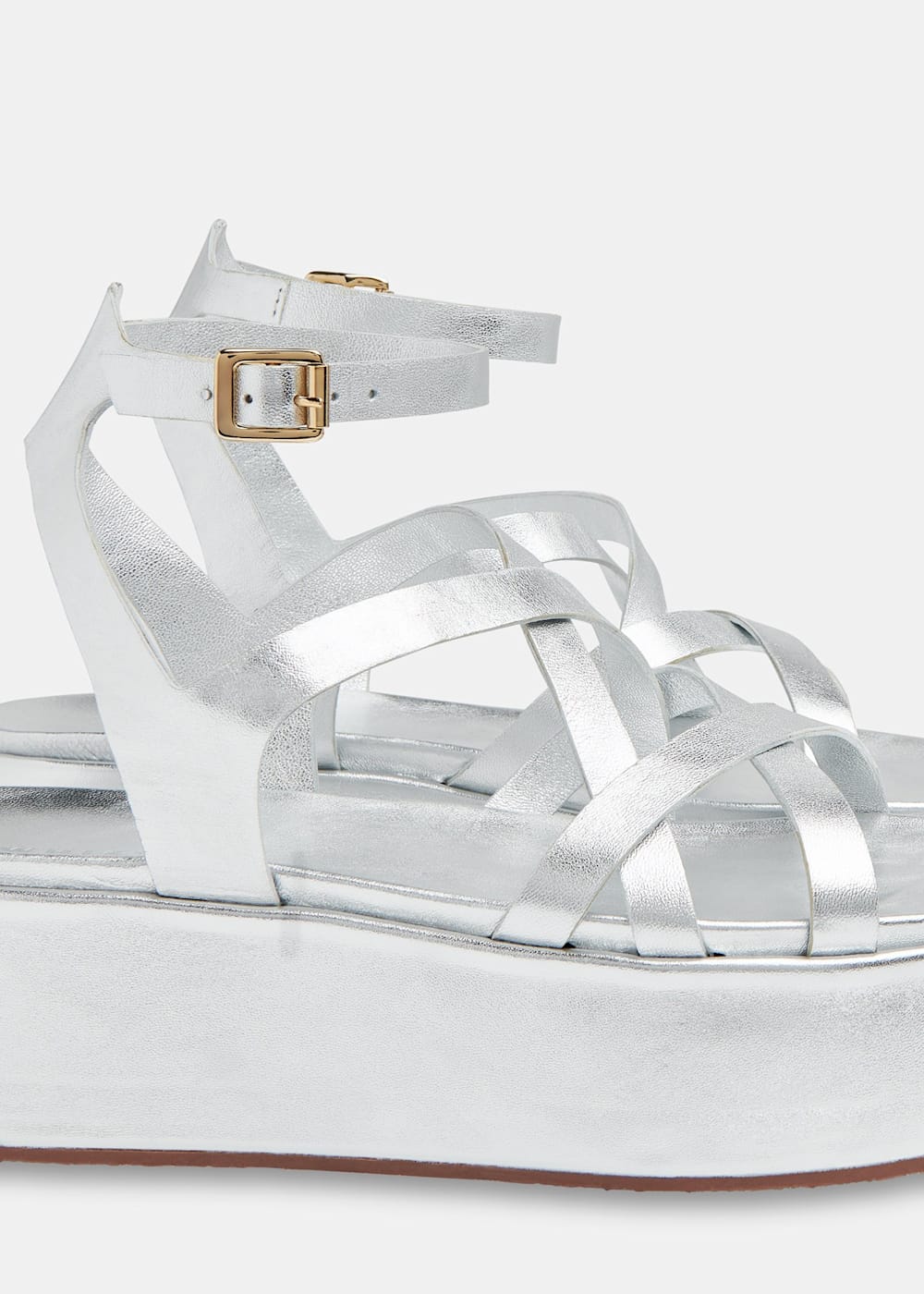 Silver strappy platform sandals shop