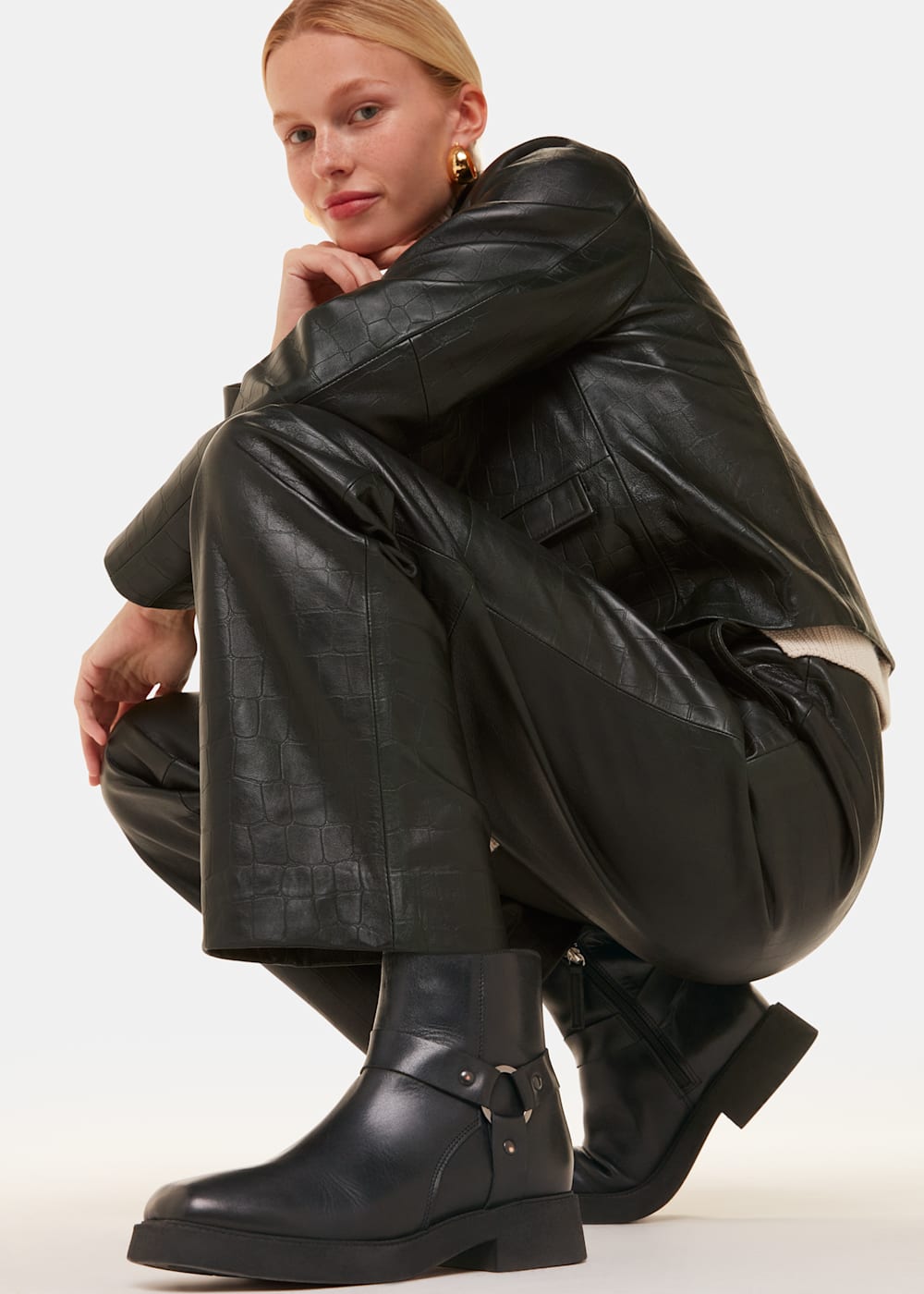 Black ankle biker boots uk sales