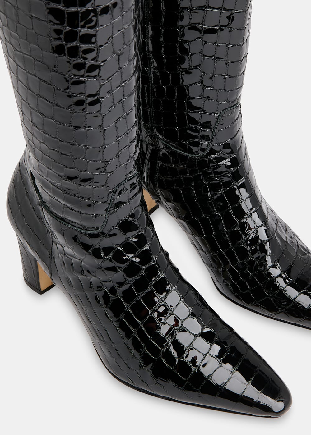 Black croc knee high boots best sale