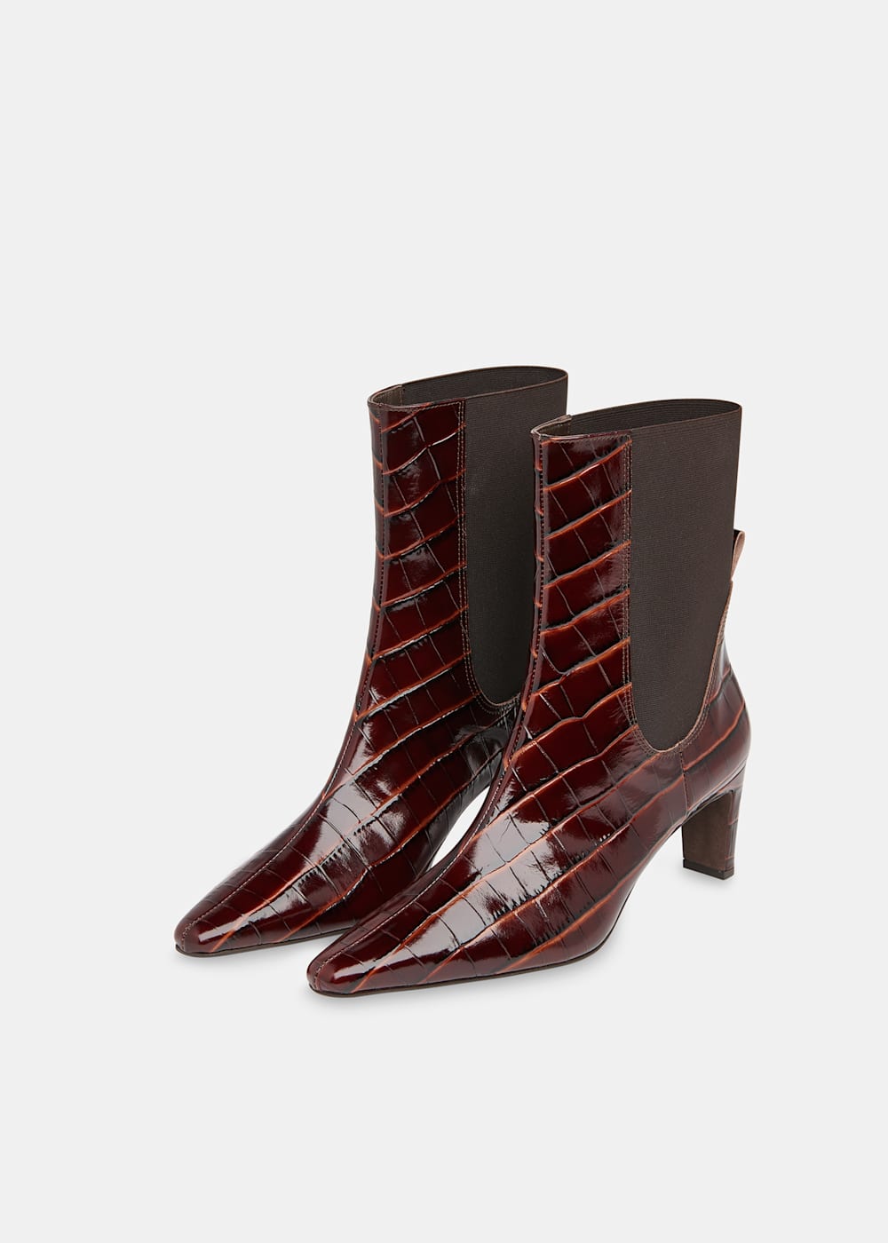 Brown Darla Croc Heeled Boot WHISTLES Whistles ROW