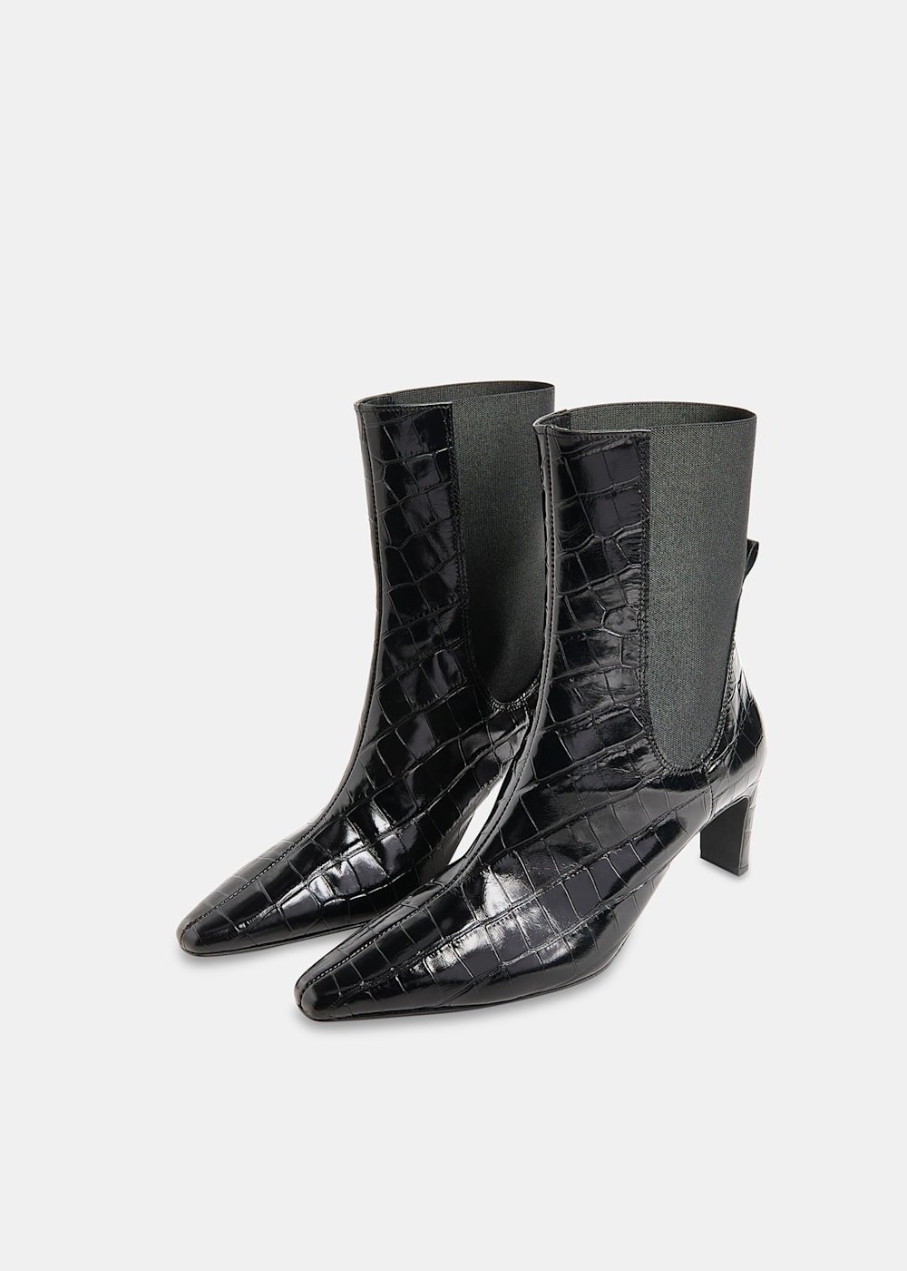 Black Darla Croc Heeled Boot WHISTLES Whistles UK