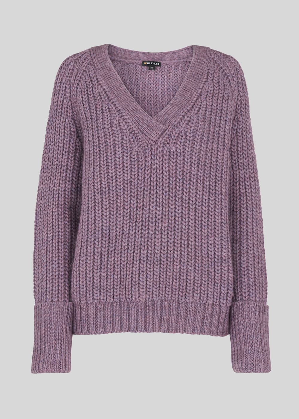 V Neck Rib Chunky Sweater