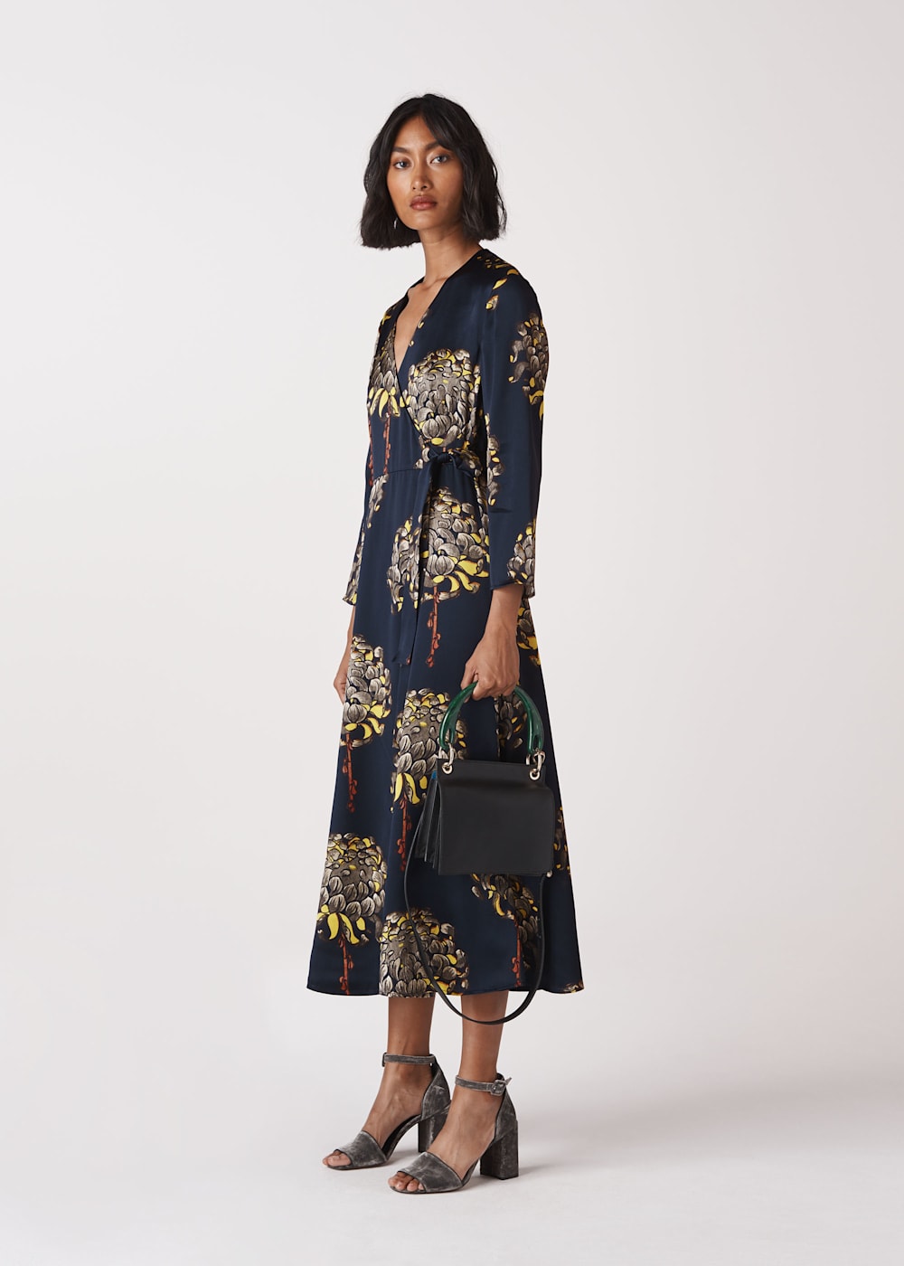 Navy silk wrap dress sales