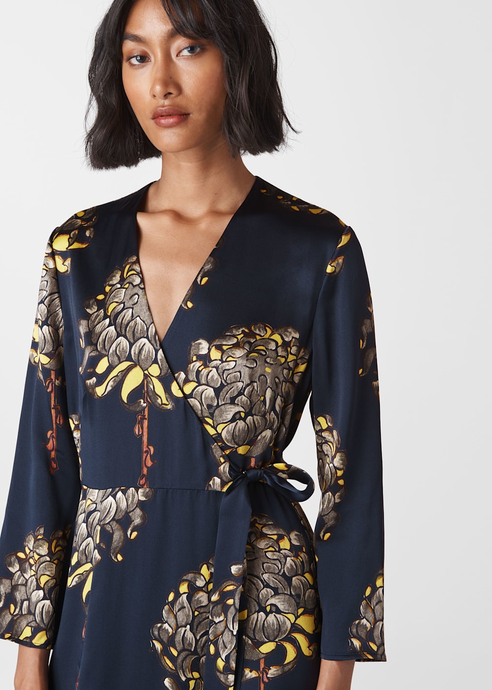 Navy Multi Gabrielle Silk Wrap Dress WHISTLES Whistles UK