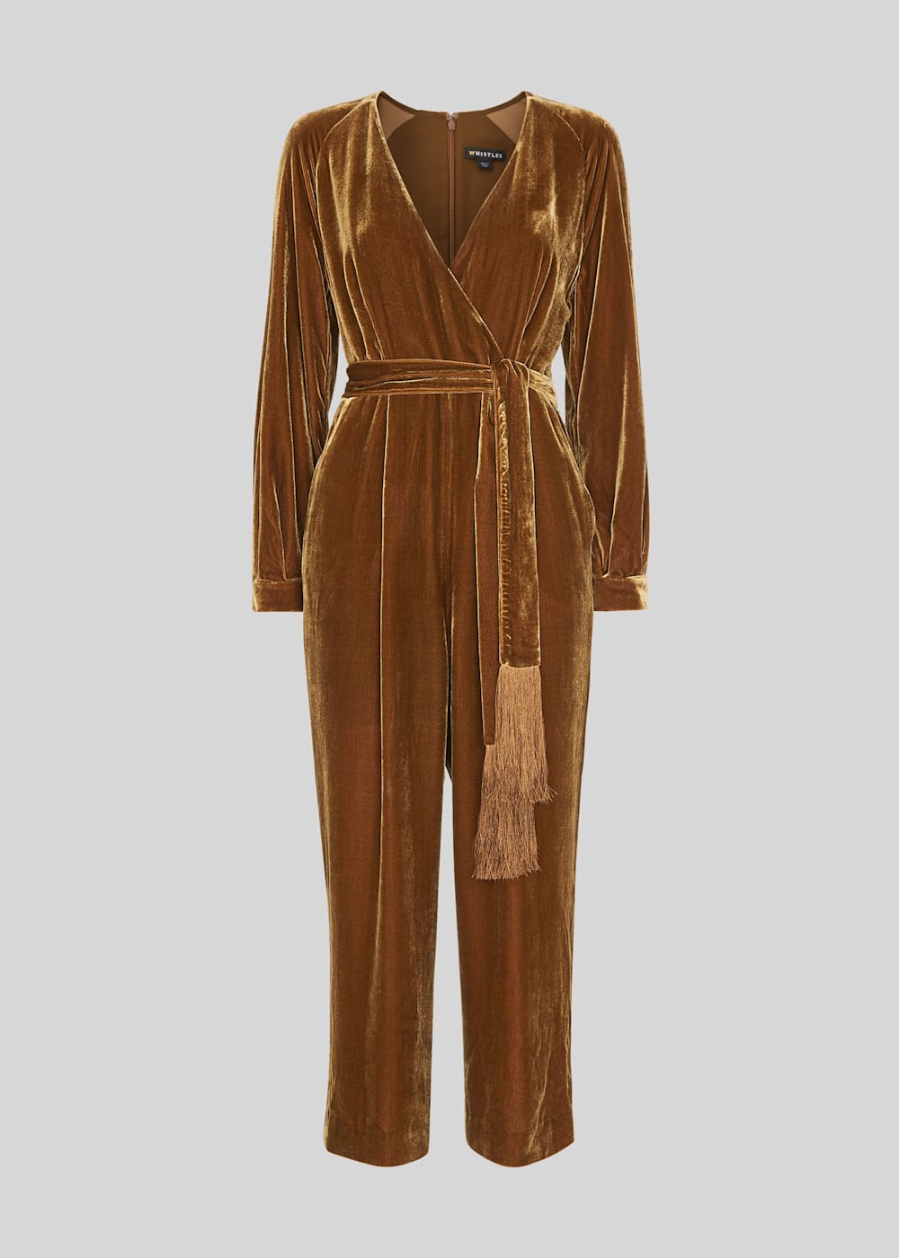 Gold Thea Wrap Velvet Jumpsuit WHISTLES Whistles UK