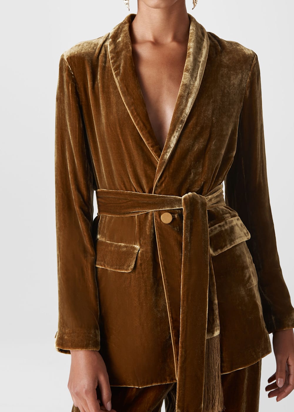 Gold Fringe Detail Velvet Jacket WHISTLES Whistles UK