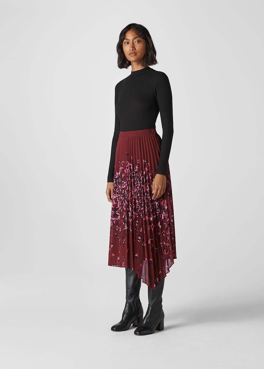 Burgundy pleated skirt hotsell