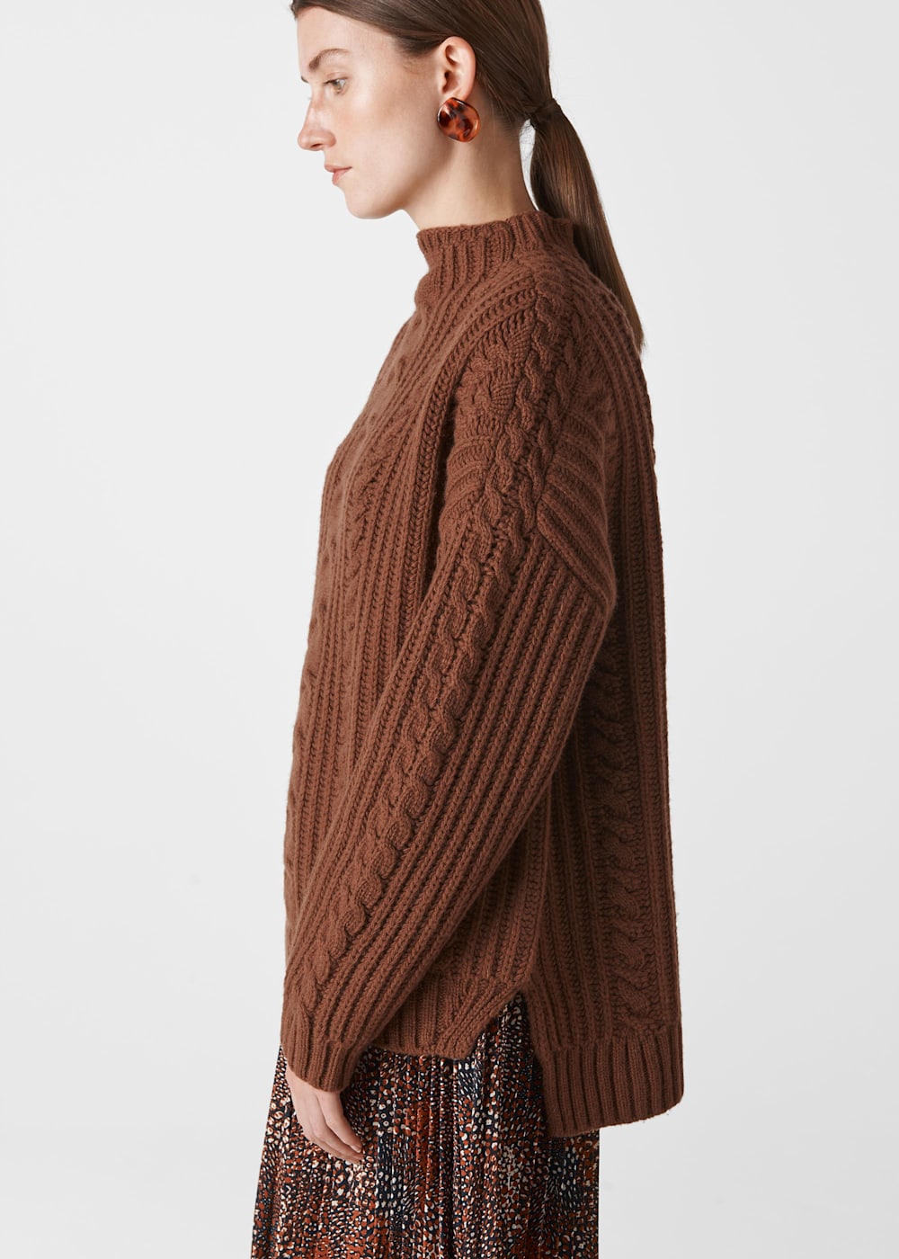Brown Oversized Chunky Cable Sweater WHISTLES Whistles UK