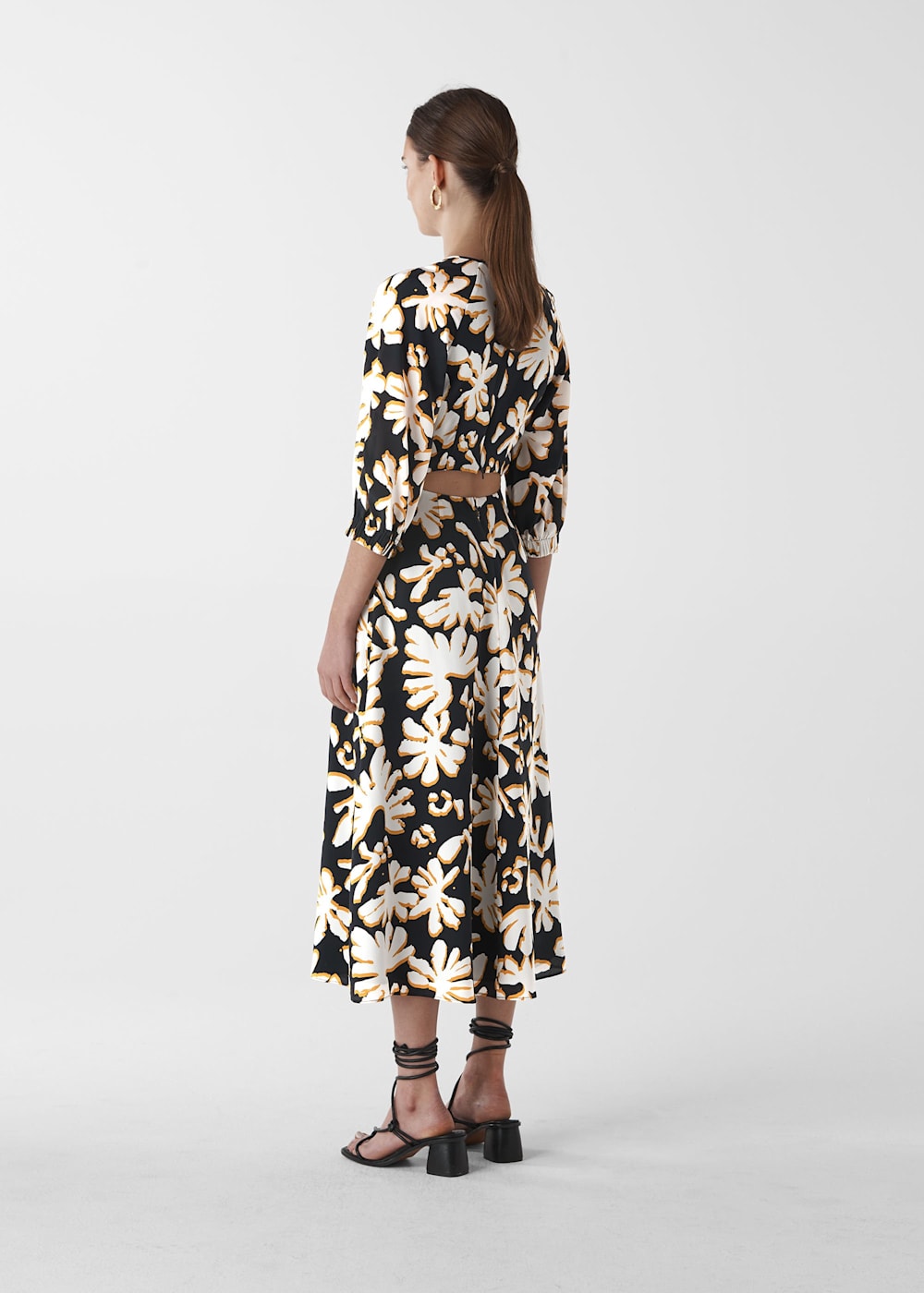 Yellow Palm Leaf Print Silk Dress