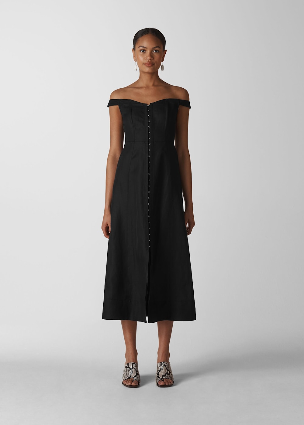 Black Arian Corset Bardot Dress WHISTLES Whistles US